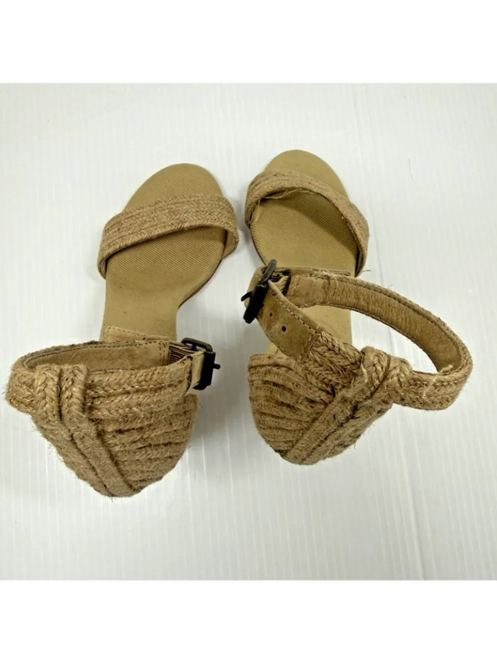 Jeffrey Campbell Espadrille Ankle Strap Sandals 7 Tan Beige Jute Block Heel Boho